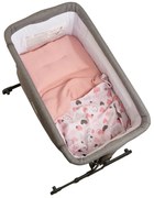 Lenjerie de vara din muselina pentru co-sleeper Kidizi Pink Hearts, include cearceaf, perna si paturica cu doua fete, bumbac 100%