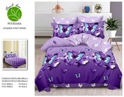 Lenjerie Din Bumbac Tip Finet 6 Piese Pentru Pat Dublu - Mov Cu Fluturi