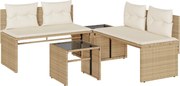 vidaXL Set canapele de grădină, 4 piese, cu perne, bej, poliratan