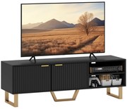 HOMCOM Mobilier TV banc TV pentru televizor de până la 70 de inch - dulap cu 2 uși canelate, compartiment deschis și trecere cabluri | Aosom Romania