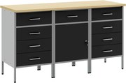 vidaXL Dulap de lucru cu sertar 3 pcs Negru și Gri 150 x 55 x 85 cm