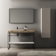 Set mobilier baie, cadru otel inoxidabil, 1 polita, blat marmura cu lavoar + oglinda rama aluminiu, kano 120x50x79 cm, maro/negru/alb