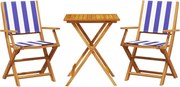 vidaXL Set mobilier bistro, 3 piese, textil albastru alb/lemn masiv