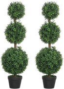 HOMCOM Lot de 2 arbori artificiali 101,6 cm 3 bușoni de buxus topiaires plantă falsă verde PE cu ghiveci interior și exterior | Aosom Romania