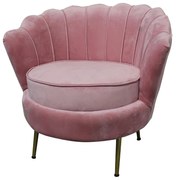 Fotoliu catifea Fleur, 80x78x73 cm, culoare roz, picioare metal auriu, perna sezut inclusa