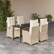vidaXL Set mobilier de grădină cu perne, 5 piese, bej, poliratan