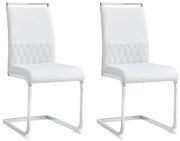 Set de 2 scaune moderne pentru sala de mese, cu spătar înalt, din PU și material textil, pentru bucătărie și birou, Alb