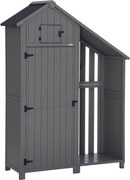 Outsunny Căsuț de grădină, compartiment deschis pentru lemne de foc, ușă cu zăvor, rezistent la intemperii, lemn natural, 129 x 51,5 x 180cm, gri+negru | Aosom Romania