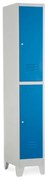 Dulap metalic - 2 cutii, 38 x 45 x 195 cm, picioare fixe, încuietoare cilindrică, albastru - ral 5012