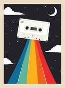 Ilustrație retro party poster with cassette tape, martinwimmer