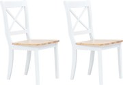 vidaXL Scaune de bucătărie, 2 buc., alb/natural, lemn masiv de hevea