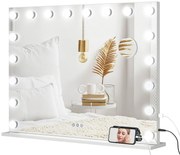 HOMCOM Oglindă machiaj luminoasă LED intensitate reglabilă, oglindă de mărire port USB, 80 x 62 cm | Aosom Romania