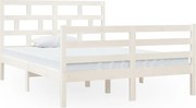 vidaXL Cadru de pat dublu, alb, 135x190 cm, lemn masiv