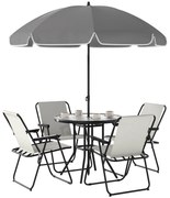 Outsunny Set de Mobilier de Grădină din 6 Piese cu Umbrelă de Soare,  Masă și Scaune Pliante, Ф80x70 cm, Alb Crem | Aosom Romania