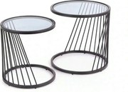Set 2 masute cafea ANTILLA, transparent/negru, sticla/otel