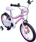 Bicicleta pentru copii NOVOKIDS™ Crystal Bike, Roti 16" inch, Maxim 35 kg, Cadru din otel, Roti ajutatoare, Ghidon si sa reglabile pe inaltime, Roz