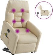 vidaXL Fotoliu electric de masaj rabatabil cu ridicare, crem, textil