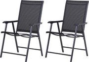 Outsunny Set 2 Scaune de Grădină Pliabile cu Brațe, Scaune pentru Prânz de Exterior din Metal și Texteline, pentru Terasă, Balcon, Curte, Interior și Exterior, 58x64x94cm, Negru | Aosom Romania