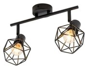 Lustră Rustică cu 2 Brațe, Negru – Soclu E14, Design din Metal, 370×100×190 mm