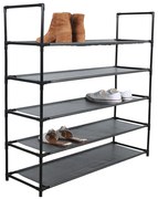 Cutie pentru pantofi, 5 randuri, metalica, neagra, cu rafturi din tesatura, MADILO