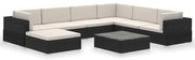 Set mobilier de gradina cu perne, 8 piese, negru, poliratan