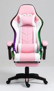 RESIGILAT- ALFORD Scaun gaming cu Masaj in 5 puncte, Perna lombara cu Masaj, Sistem iluminare banda LED RGB, Boxe Bluetooth, suport picioare, PU, Roz