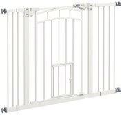 PawHut Uşa de Siguranţă pentru Câini, Barieră pentru Animale de Companie cu Ușă Mică pentru Pisici, 74-100x76 cm, Alb | Aosom Romania