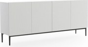 Comodă Nicole 200 cm cu patru uși, fronturi riflate - alb mat / picioare negre