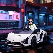 HOMCOM Mașină Electrică pentru Copii 3-5ani, Mașinuță Electrică Lamborghini cu Faruri, Muzică și Telecomandă, 108x62x40cm, Alb | Aosom Romania