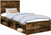 vidaXL Cadru de pat Stejar fumuriu 100 x 200 cm Lemn de pin masiv