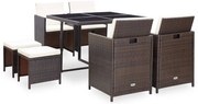 vidaXL Set mobilier de exterior cu perne, 9 piese, maro, poliratan