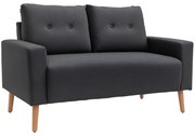 HOMCOM Canapea Modernă cu 2 Locuri cu Spătar Matlasat, din Poliester și Lemn, 145x76x88 cm, Gri | Aosom Romania