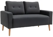 HOMCOM Canapea Modernă cu 2 Locuri cu Spătar Matlasat, din Poliester și Lemn, 145x76x88 cm, Gri | Aosom Romania