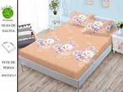 Husa de pat cu elastic 180x200 din Bumbac Finet + 2 Fete de Perna - Portocaliu Cu Flori