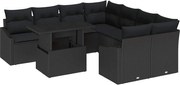 vidaXL Set de canapele pentru grădină cu pernă 9 pcs Negru poliratan