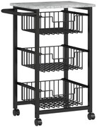 HOMCOM Cărucior de bucătărie cu 3 coșuri și mâner, din oțel și lemn, 49,5x31x69 cm, negru și gri deschis | Aosom Romania