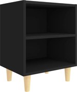 vidaXL Noptieră cu picioare din lemn masiv, negru, 40x30x50 cm