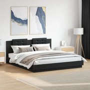 vidaXL Cadru de pat cu tăblie, negru, 160x200 cm, lemn prelucrat