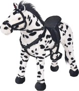 vidaXL Cal de jucărie din pluș XXL, alb și negru