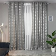 Set două Draperii (Opacitate 70%), din Satin tip Damasc (Model circular), Gata lucrate (Inele galerie), Culoare Gri + Argintiu (Efect semi-lucios), Dimensiuni draperie 160x260 cm (x2), Brand Originalio