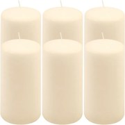 Set de lumânări tip pilon, 15 cm, Ø 7,5 cm, crem, 6 buc