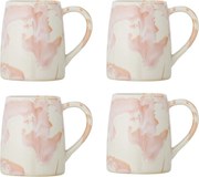 Set 4 căni din ceramică artizanală, cu decor marmorat bej și roz, finisaj lucios, „Winnie", 9 x 10 cm
