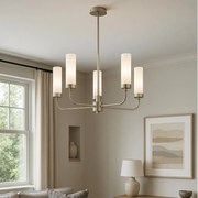 Candelabru 5 brate, otel nickel, sticla alb mat PRESTON 2197