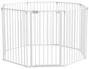 PawHut 2-in-1 Welpenauslauf și Barieră, 8 Panouri, ușă blocabilă, Oțel, 90 cm înălțime, alb | Aosom Romania