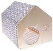 Casă pentru pisici din lemn cu țesătură gri, 51,5x 39,5 x 38 cm