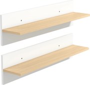 HOMCOM Set 2 Rafturi de Perete pentru Casă și Birou, Rafturi din Lemn pentru Bucătărie și Living, 80x16.5x20 cm, Alb și Lemn Natural | Aosom Romania