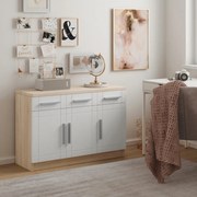 Comoda cu trei usi si trei sertare, 103x37x70 cm, PARVN, ADRK Furniture (Culoare: Sonoma / Alb)