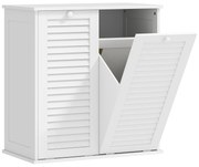 HOMCOM Dulap baie cu coș de rufe mobilier baie din lemn uși lamelare 2 coșuri 70 x 38 x 73 cm alb | Aosom Romania