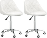 vidaXL Scaune de bucătărie pivotante, 2 buc., alb, piele artificială