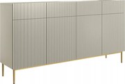 Comodă cu patru uși Nicole 200 cm cu sertare, fronturi riflate - casmir / picioare aurii